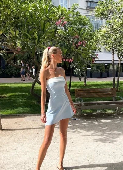 Summer Sleeveless Strapless Mini Tube Dresses For Women Outfit Casual Patchwork Bodycon Beach Holiday Party Dress Homecoming Dress Y7261 by simplepromdress