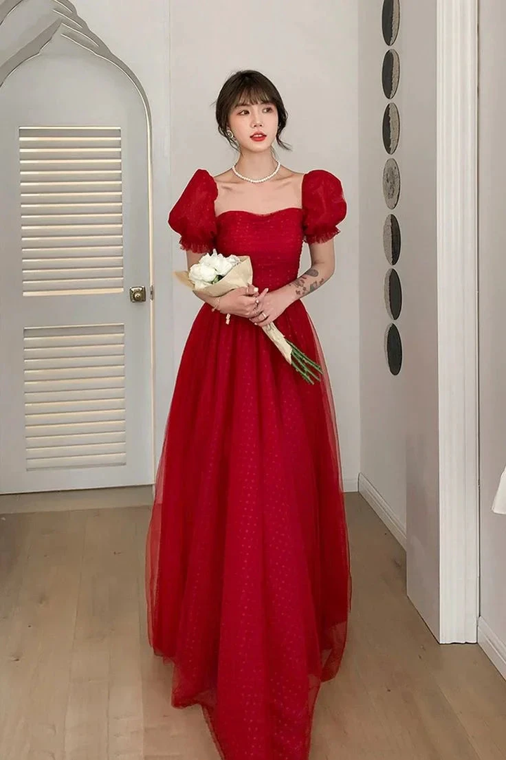 Pretty Red Tulle A Line Prom Dress Long Evening Dress Y7771 by simplepromdress