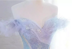 Sparkly off-shoulder lavender dress with tulle details on mannequin, ZAPDRESS fashion