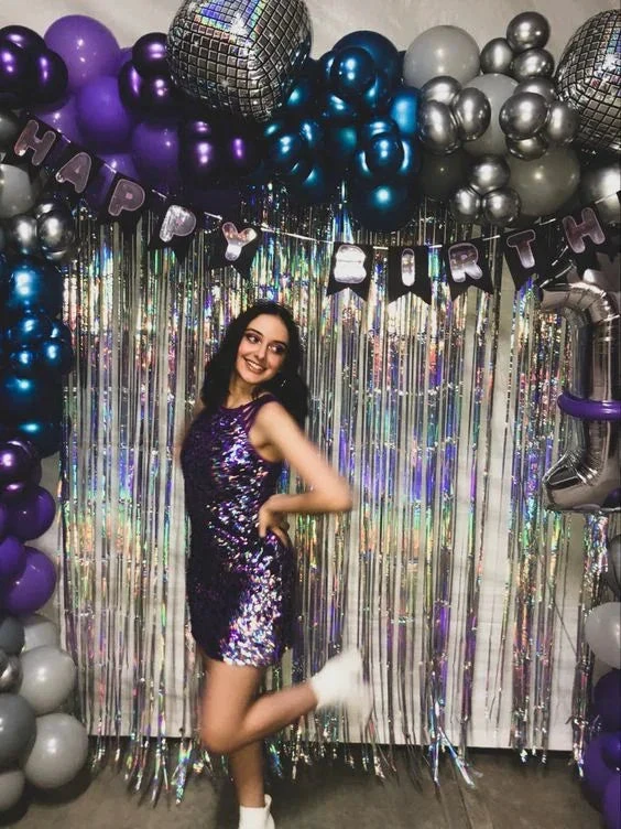 Purple Sleeveless Birthday Party Dress Mini Homecoming Dress Y5874 by simplepromdress