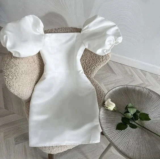 Vintage White Square Neckline Homecoming Dress Birthday Outfit Dress Y4058 by simplepromdress