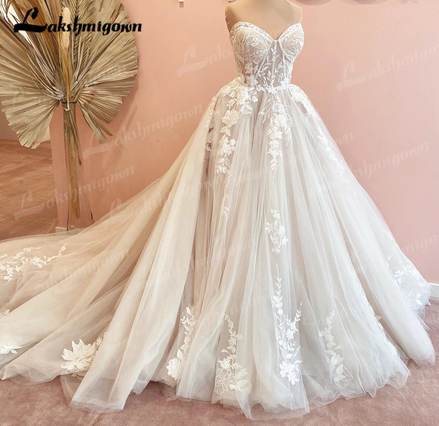 Luxurious Court Train Wedding Dress Vestido Civil Tulle Wedding Dresses Customized Lace Bodice Bridal Gown Robe de mariee