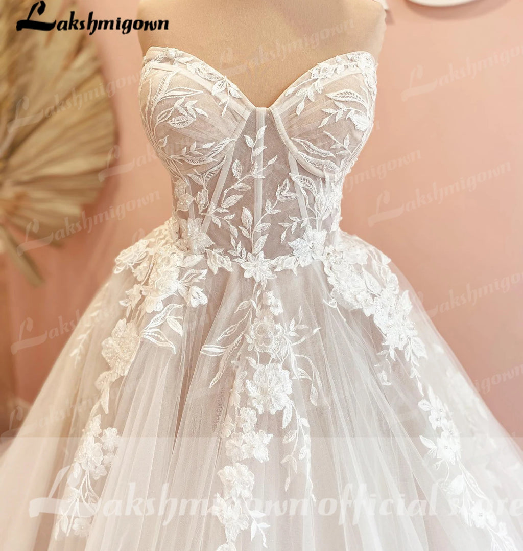 Luxurious Court Train Wedding Dress Vestido Civil Tulle Wedding Dresses Customized Lace Bodice Bridal Gown Robe de mariee