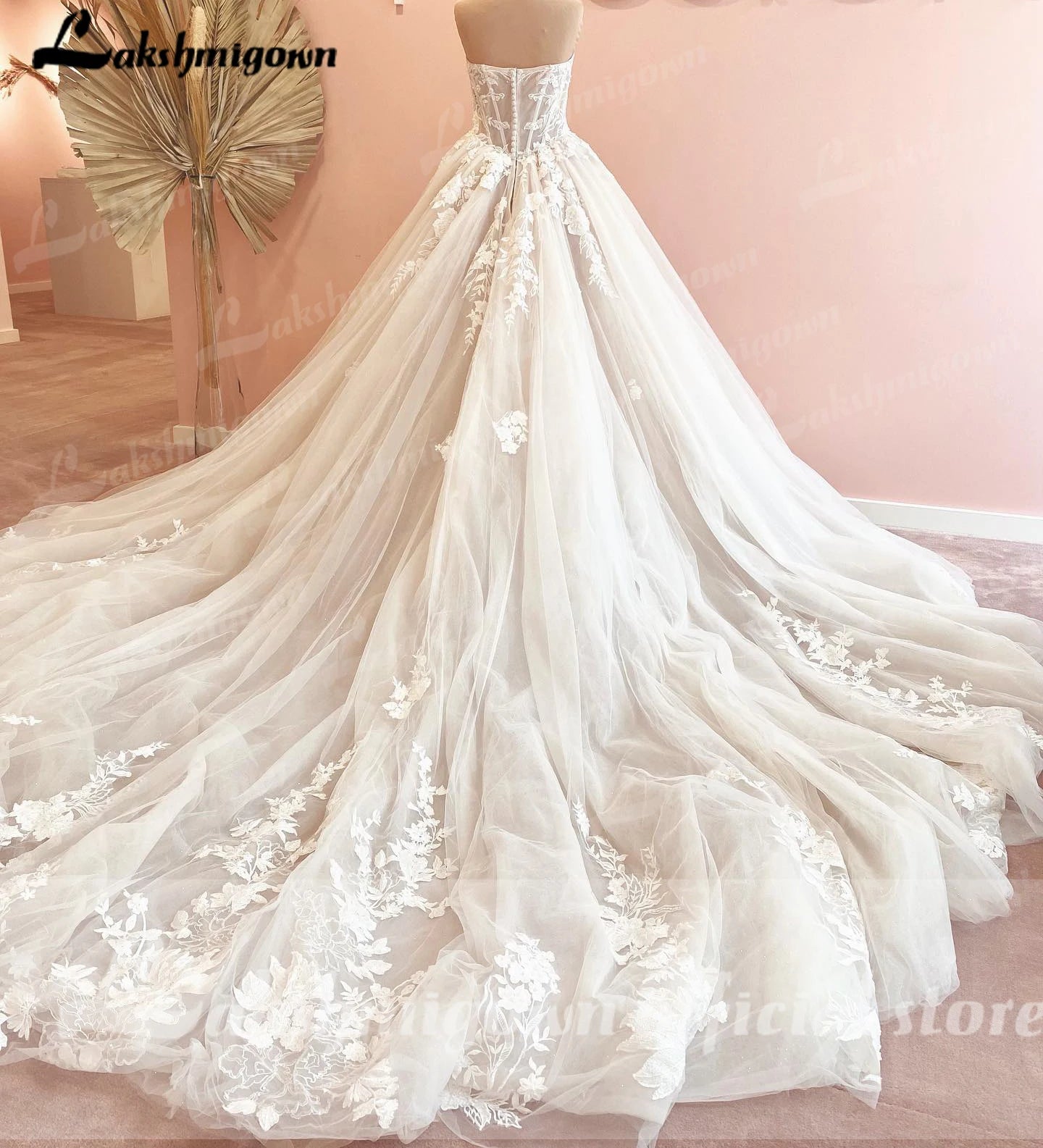 Luxurious Court Train Wedding Dress Vestido Civil Tulle Wedding Dresses Customized Lace Bodice Bridal Gown Robe de mariee