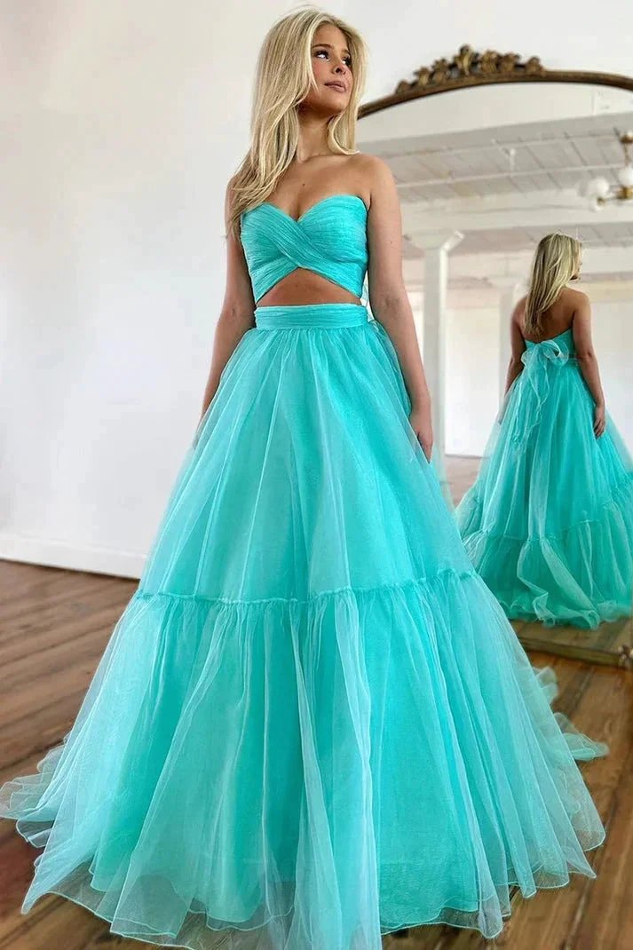 Unique Off Shoulder A-line Mint Green Tulle Prom Long Formal Dress PSK452 by pgmdress