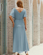 Numbersea V-Neck Bridesmaid Dress Long Formal Dresses with Belt for 28022