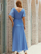 Numbersea V-Neck Bridesmaid Dress Long Formal Dresses with Belt for 28022