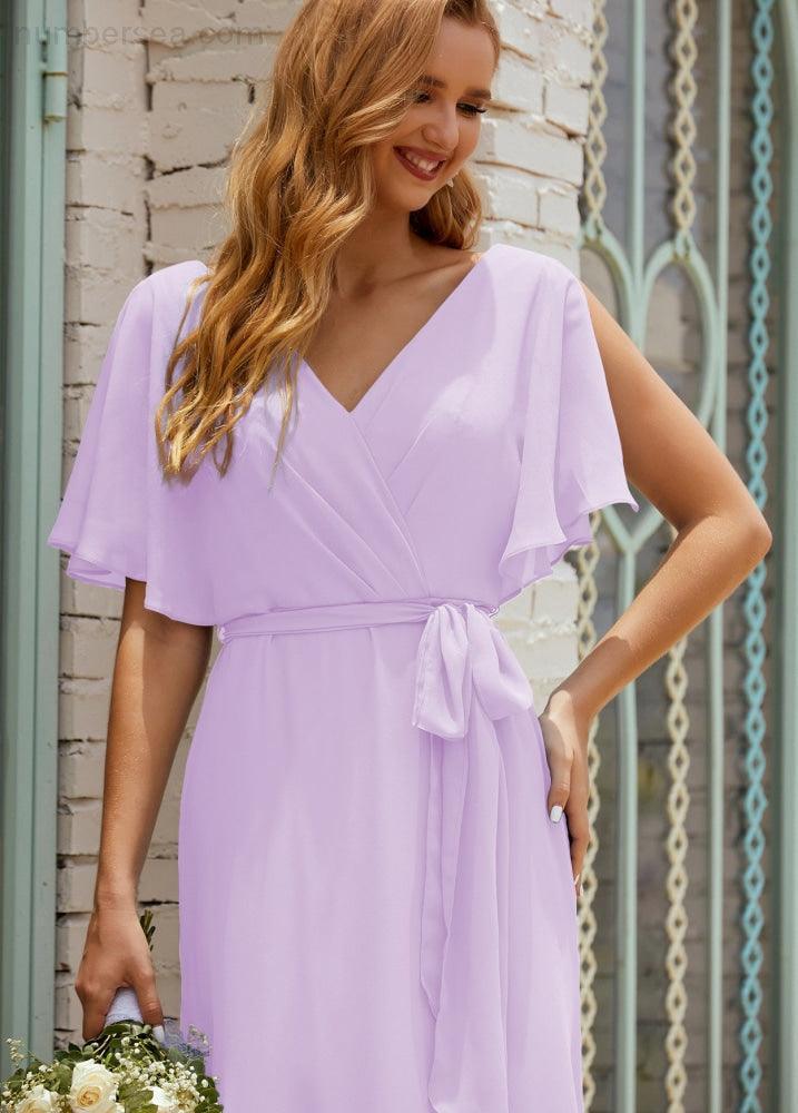 Numbersea V-Neck Bridesmaid Dress Long Formal Dresses with Belt for 28022