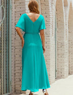 Numbersea V-Neck Bridesmaid Dress Long Formal Dresses with Belt for 28022