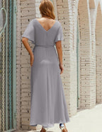 Numbersea V-Neck Bridesmaid Dress Long Formal Dresses with Belt for 28022