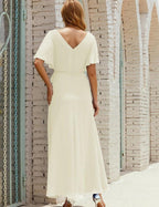 Numbersea V-Neck Bridesmaid Dress Long Formal Dresses with Belt for 28022