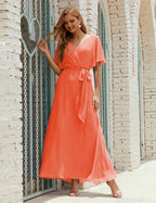 Numbersea V-Neck Bridesmaid Dress Long Formal Dresses with Belt for 28022