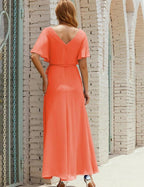 Numbersea V-Neck Bridesmaid Dress Long Formal Dresses with Belt for 28022