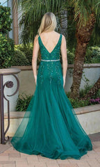 V Neck Prom Ball Gown with Sheer Bodice SYP71 by vivymakudress