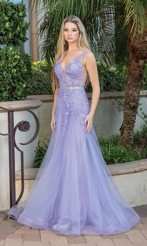 Ballkleid mit V-Ausschnitt und transparentem Oberteil SYP71
