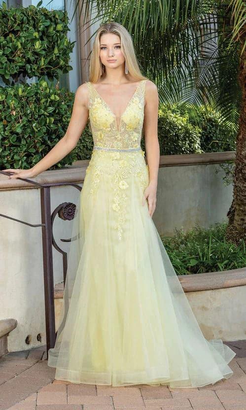 V Neck Prom Ball Gown with Sheer Bodice SYP71 by vivymakudress