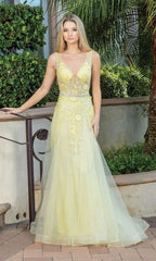V Neck Prom Ball Gown with Sheer Bodice SYP71 by vivymakudress