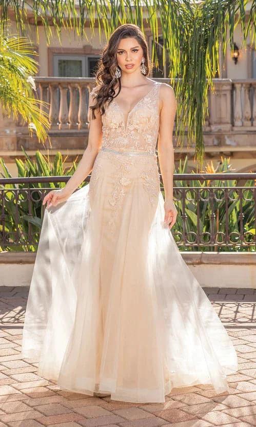 V Neck Prom Ball Gown with Sheer Bodice SYP71 by vivymakudress