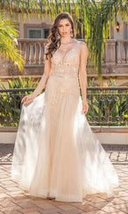 V Neck Prom Ball Gown with Sheer Bodice SYP71 by vivymakudress