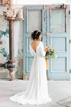 V-neck Half-sleeve Empire Simple Chiffon Casual Wedding Dress WD711 by pgmdress
