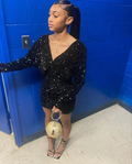 Shiny Black Sequins Homecoming Dress with Long Sleeves Y2158 by simplepromdress