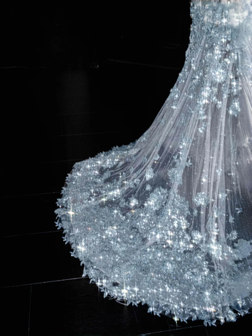Dream Blue Tulle Sequins Appliques Mermaid Evening Dress Long Prom Dress Y8673