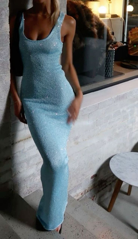 Schickes Pailletten Etuikleid Blau Langes Ballkleid Abendkleid Y7754