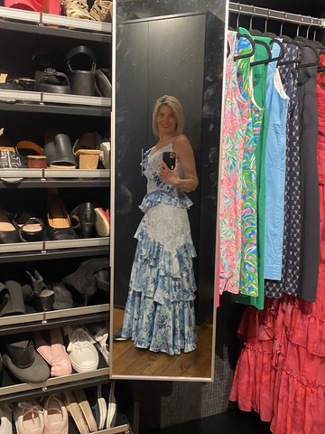 Gorgeous Blue Sleeveless V-Neck Lace Ruffle Tiered Evening Dress Formal Prom Dress Y8460