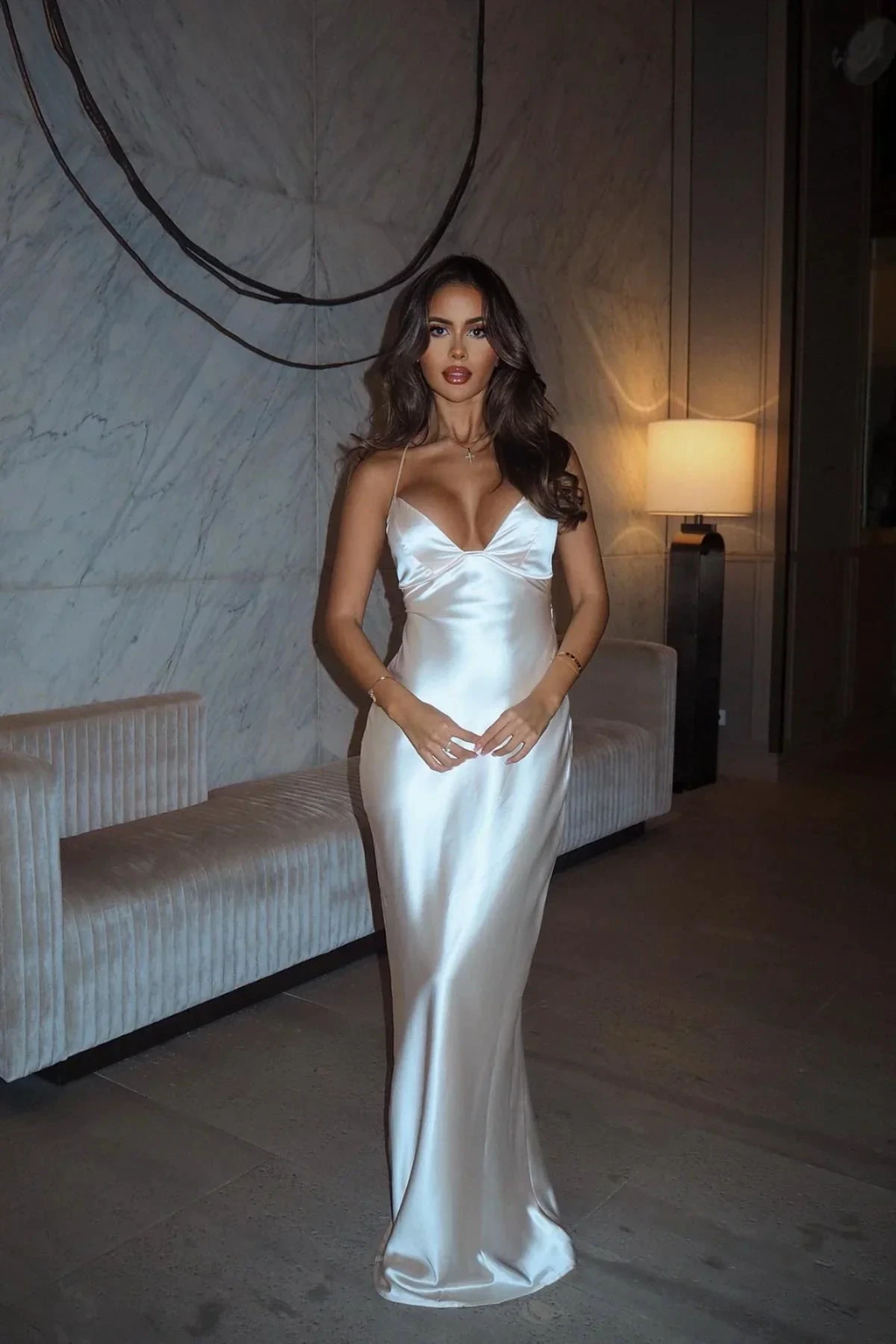 Fashion Spaghetti Straps Long Bridesmaid Dress White Satin Prom Evening Dress Y8095 by simplepromdress