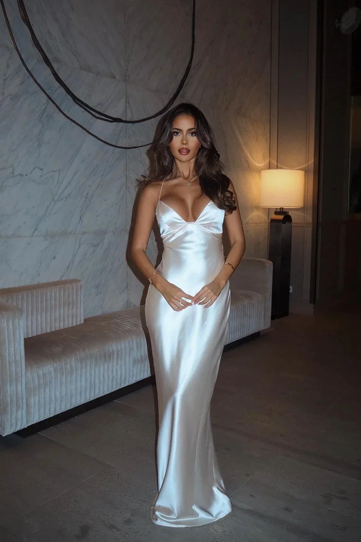 Fashion Spaghetti Straps Long Bridesmaid Dress White Satin Prom Evening Dress Y8095 by simplepromdress