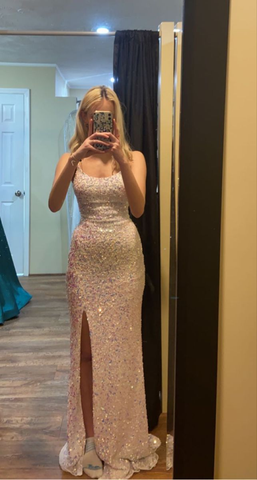 Vestido de fiesta sexy sin espalda con lentejuelas brillantes de sirena para mujer Y4805