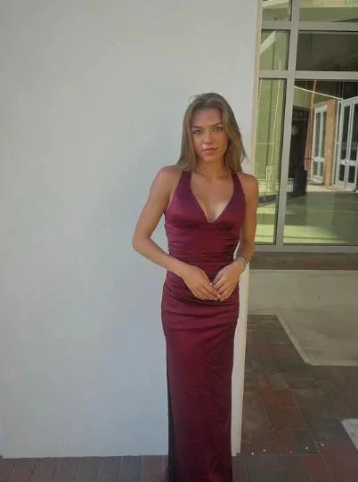 Strappy-Back Satin Evening Gown Charming Formal Gown Y2927 by simplepromdress