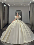 A-line Satin Wedding Dress,Retro White Satin Wedding Dress Y2290 by simplepromdress