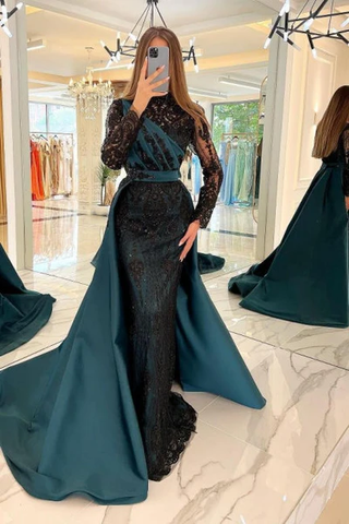 luxury lace embroidered prom dress sexy evening dresses with detachable tail Y4998