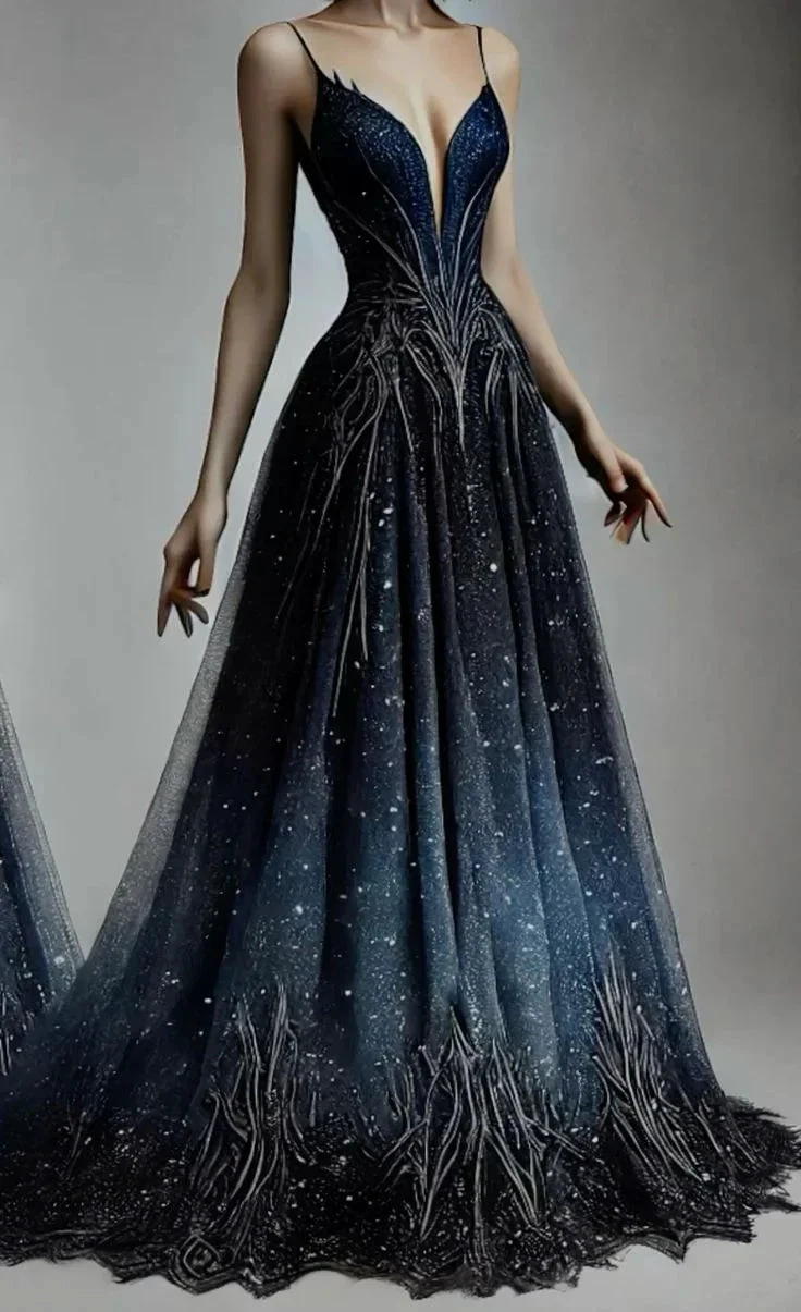 Glitter Navy Blue Sequins Appliques Evening Dress Formal Prom Dress Y8410 by simplepromdress