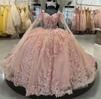 Pink Quinceanera Dresses Off Shoulder Flowers Lace Appliques Beaded Puffy Party Princess Sweet 16 Ball Gown Y2936 by simplepromdress