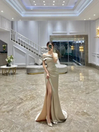 Classy Off The Shoulder Sheath Evening Dress With High Split Y7141 by simplepromdress
