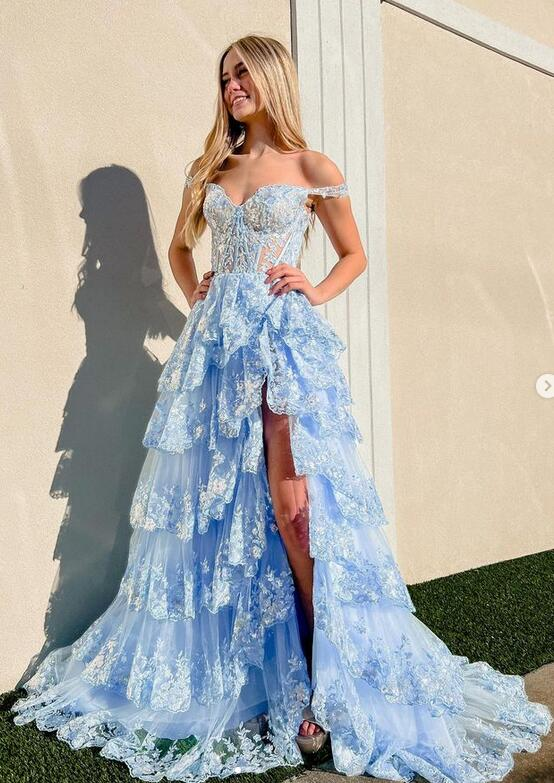 Sparkly Prom Dress with Slit Skirt, Wedding Dress,  Graduation School Party Gown Y1812