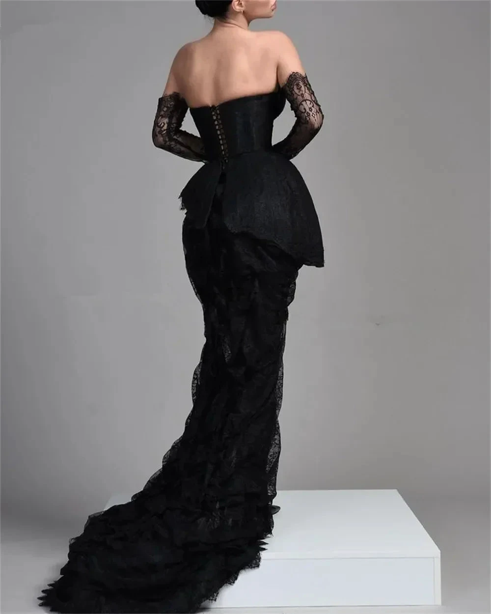 Vintage Black Lace Evening Dress,Black Gala Dress Y1910 by simplepromdress