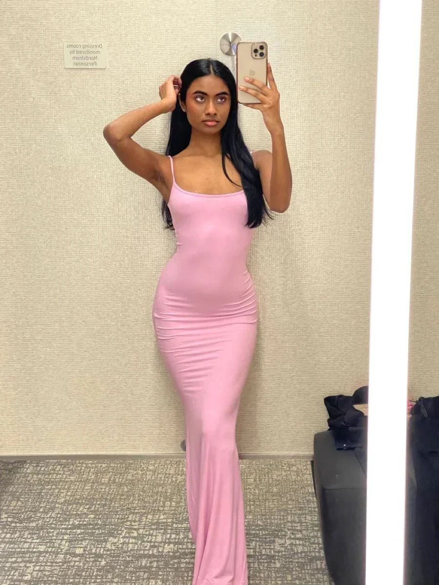 Light Skims Pink Bodycon Dress,Sexy Light Pink Evening Dress,Light Pink Maxi Dress Y4094 by simplepromdress