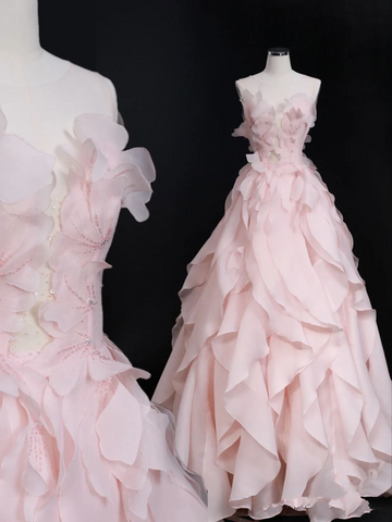 Verträumtes rosa Rüschen Prinzessinnenkleid, rosa Ballkleid Y1971