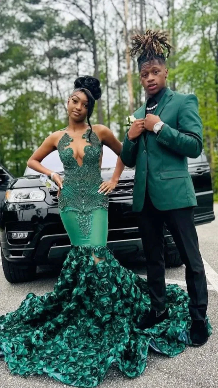 Luxurious Green Mermaid Evening Dress 3D Flowers Pageant Dress Y6356 by simplepromdress