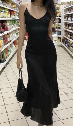 Vestido de noche de gasa negra con tirantes sexy Y7839
