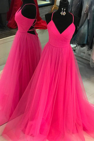 Vestido de fiesta largo rosa intenso con espalda con cordones SYP98