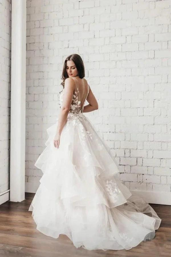 V Neck Ball Gown Wedding Dresses Layered Skirt Wedding Dress WD345 by pgmdress