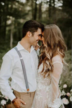 V Neck Long Sleeve Wedding Dress Rustic Wedding Gown WD725 by pgmdress