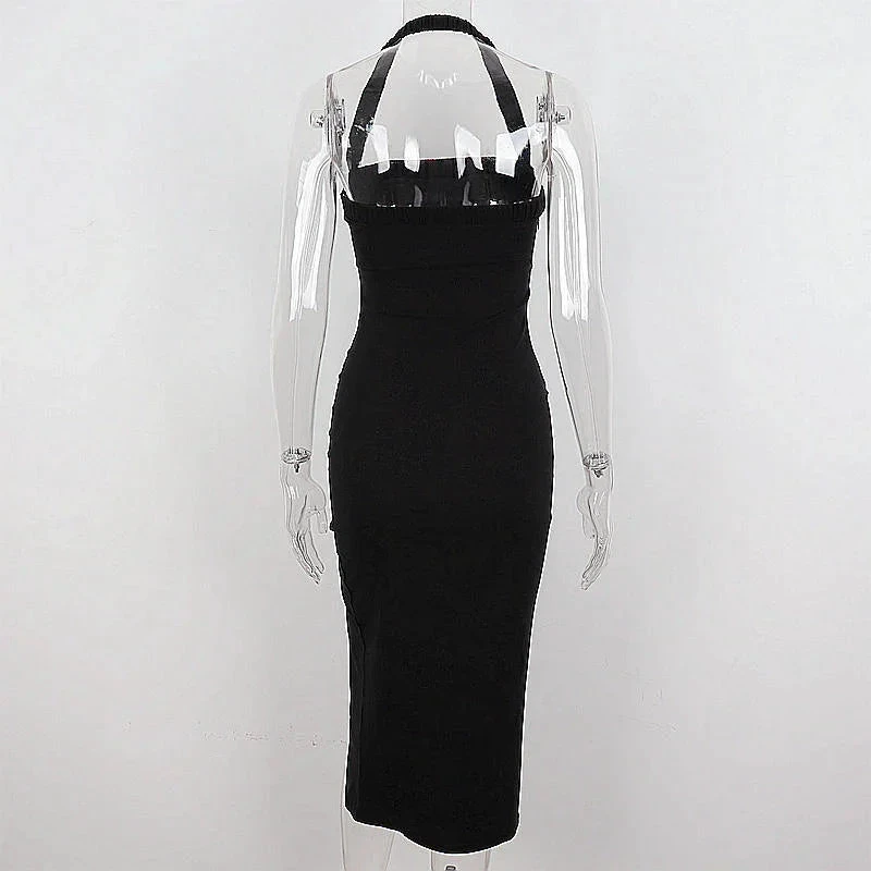 Women's Black Halter Prom Dress With Slit Sexy Black Sleeveless Evening Dress Y1161 by simplepromdress