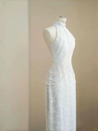 Classy White Sequins Pearls Chain Sheath Long Prom Dress Evening Dress Y8670 by simplepromdress