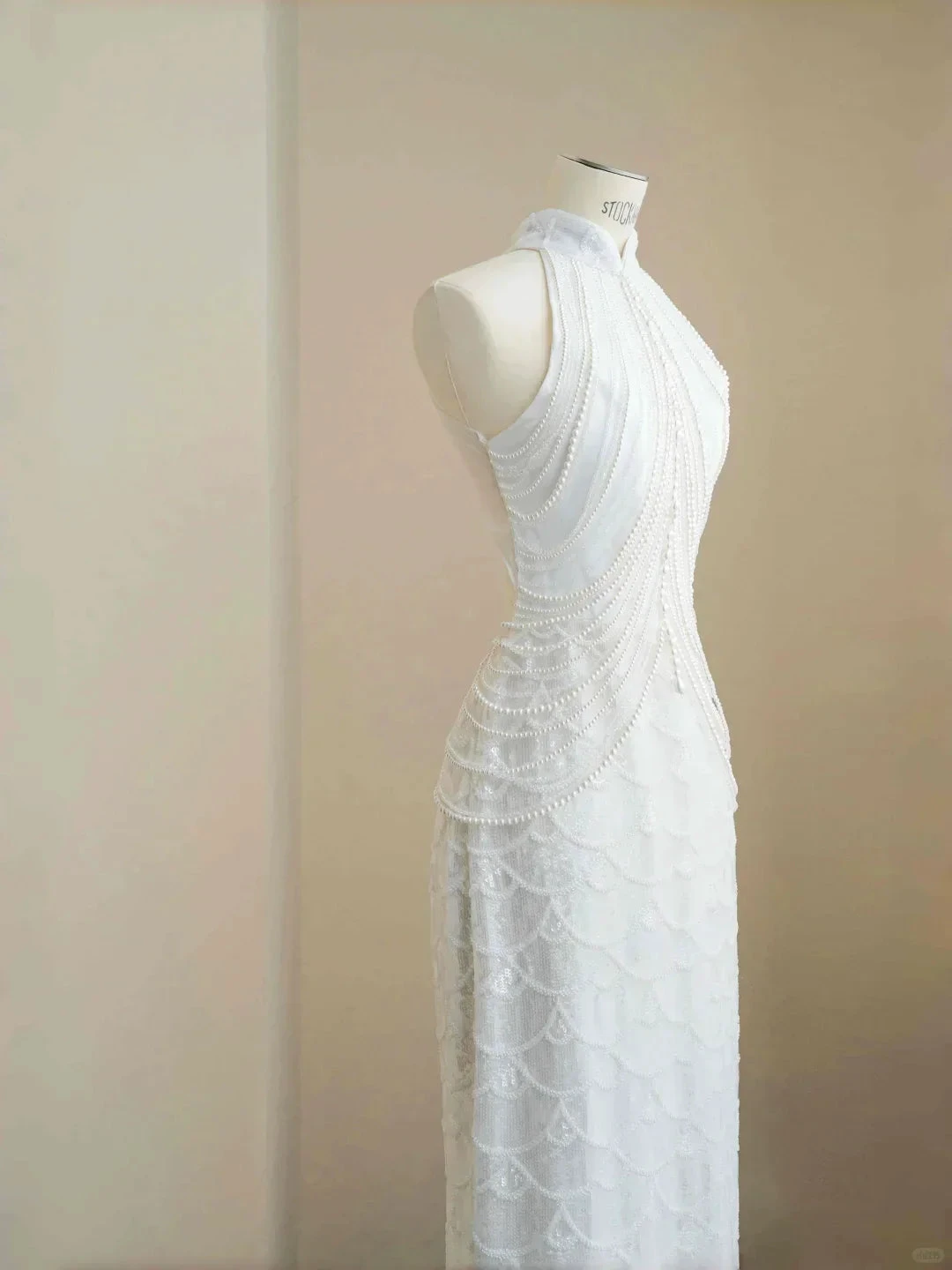 Classy White Sequins Pearls Chain Sheath Long Prom Dress Evening Dress Y8670 by simplepromdress