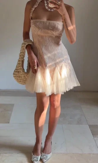 Cute Halter Lace Tulle Homecoming Short Prom Dress Y8502 by simplepromdress